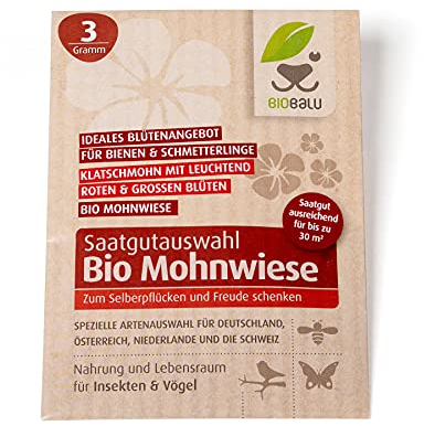 Biobalu Mohnwiese - Klatschmohn Samen für bis zu 30m² - Mohnblumen zweijährig (Papaver rhoeas) 3g, ca. 25000 Samen