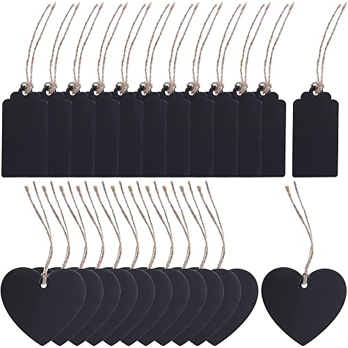 SDFAA 100 Stück schwarze Mini-Tafel, Herz-Holz-Tafel, Geschenkanhänger, kleine Holz-Rechteck-Tafel, doppelseitige Mini-Tafel-Tag, für Geschenk, Gepäcketikett (2 Arten), Mxnnyy215