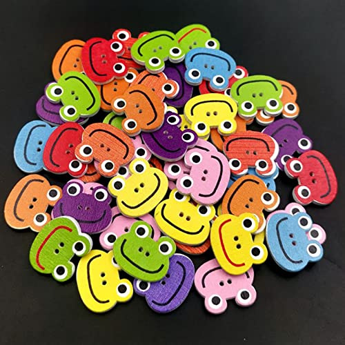 Bodhi2000 50 Stück Holz knöpfe, helle Farb nähknöpfe Cartoon Frosch Tierförmige Holz knöpfe mit 2 Löchern zum Selber nähen Scrap Booking Craft Frosch