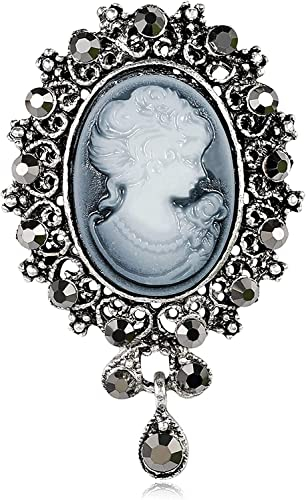 Brosche for Frauen, Vintage-Broschen for Frauen, Kristall, Dame, Königin, Kamee, Brosche, Schmuck, Geburtstag (Color : Silver Grey) (Color : gray)
