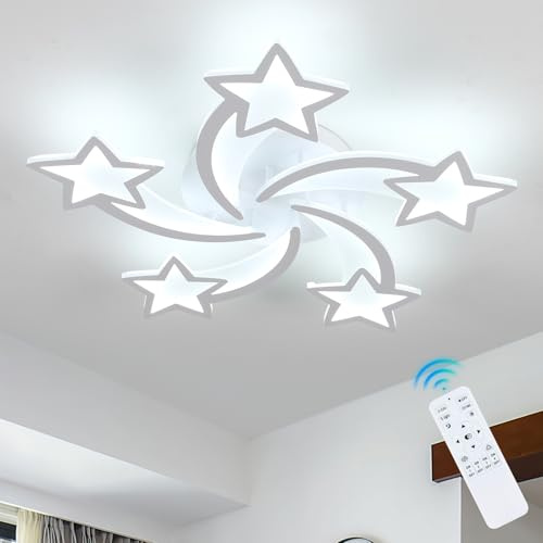 Comely Deckenlampe LED Dimmbar, 50W Deckenleuchte in Sternform Weiß 5 Têtes | Mit Fernbedienung, 3000K-6500K, Moderne Große Deckenleuchte für Wohnzimmer Schlafzimmer Küche