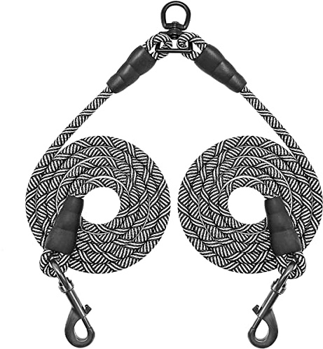 Mycicy 5 FT Double Dog Leash Coupler, Extension Rope for Two Dogs Walking, No Tangle Dual Strong Dog Lead Splitter, for Large Medium Dogs (3/8 X 1.5m -Black)