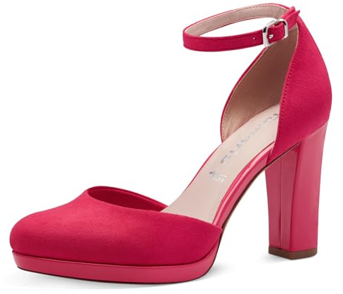 Tamaris Damen Pumps mit Riemchen Textil Vegan Blockabsatz; PINK/pink; 39