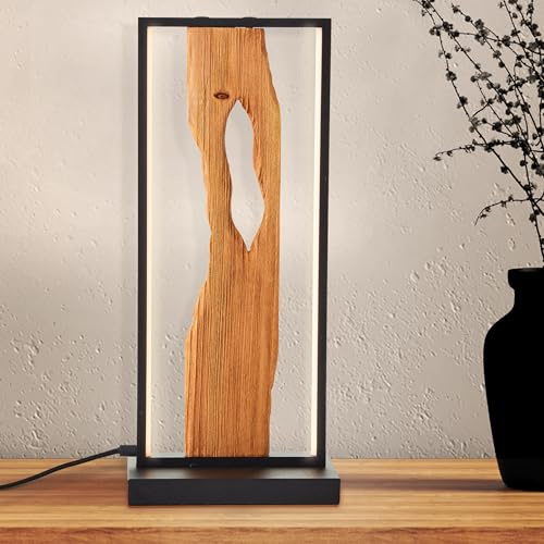 Lightbox LED Tischlampe Aluminium/Holz, 3000 K Lampe | Wohnzimmerlampe mit Kabelschalter, warmweißes Licht, vielseitig kombinierbares Design
