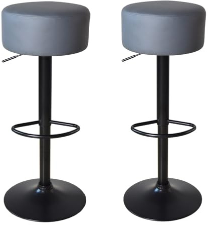 VDD Elegante Barhocker mit grauem Sitz und Verstellbarer Höhe – Küchenstuhl – 2er-Set