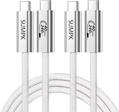 SUMPK 240W USB C Cable 6.6FT 2 Packs, USB4 Cable with 40Gbps High Speed Data Transfer, Single 8K/Dual 4k Display Compatible for Thunderbolt 4/3 Monitor/Hub/Docking Stations, iPhone 16/16 Pro