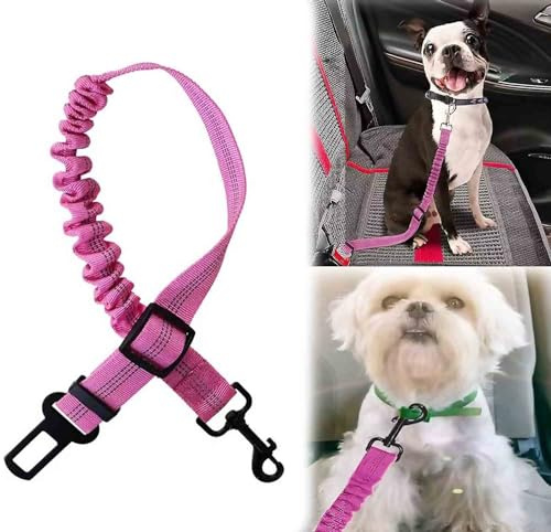 Ceinture Chien Voiture, Harnais Universel, Réglable en Ceinture Chien Absorbe Les Chocs élastique, Ceinture de Sécurité pour Chien avec Longueur Réglable, pour Tous Les Chiens et Chats, Rose