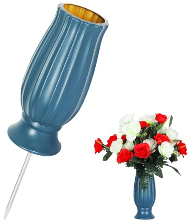 Vasi del Cimitero con Punte in Metallo, Vaso in Plastica Commemorativo per Tombe Cimiteriali - Decorazione Staccabile con Supporto per Fiori