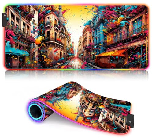 Mousepad Color Art RGB Gaming Mouse Pad (23,6 x 13,8 x 0,12 Zoll) Erweitertes großes Mauspad mit genähten Kanten für Gaming, Büro und Zuhause. 9 statische Farben und 3 dynamische