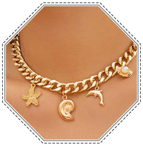 Jovono Gold Choker Halskette Seestern Anhänger Muschel Zubehör für Frauen