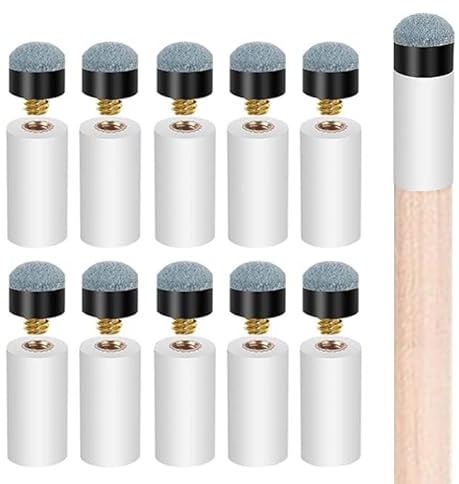 QEEGO 10-Pack Screw-in Pool Cue Tips & Ferrules Set – No Glue Needed, Universal Fit for 12mm/13mm Cues, Leather Tip with Plastic Ferrule for Easy Replacement