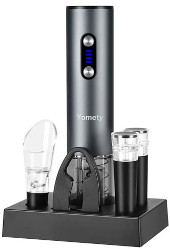 Electric Wine Opener, Rechargeable Wine Opener Set with Foil Cutter, Wine Aerator, Vacuum Stopper and Storage Base, Ideal Wine Accessories for Wine Lovers, Perfect Wine Gifts