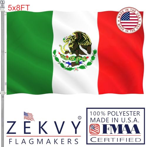 ZEKVY Drapeau du Mexique 12,7 x 20,4 cm fabriqué aux États-Unis – Bandera de Mexico double face robuste aux couleurs vives avec 3 œillets en laiton