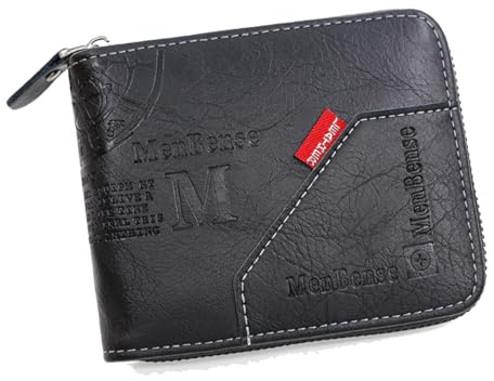MOANATURA Carteras para Hombre con Monedero, Billeteras con Tarjetero, Cuero PU, con Cierre Cremallera, Negro