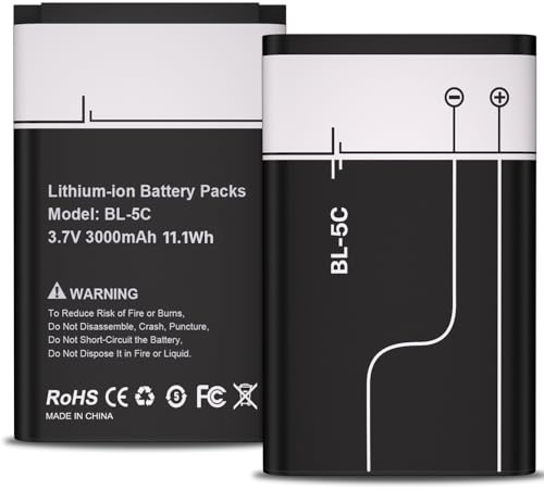 Battery for BL-5C,[3000mAh] 2PCS High Capacity Replacement Battery Compatible with Home Radio, Camera, TV Remote Control, GPS with Current Protection