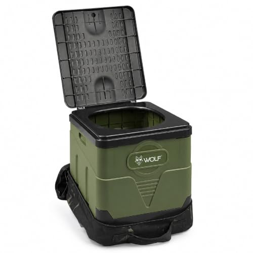 Wolf Outdoors Portable Camping Toilet | Foldable 1.3kg Travel Toilet | Includes Waste Bags & Odour Neutralising Powder | Supports 150kg | 11cm Compact Fold | Portable Toilets for Adults