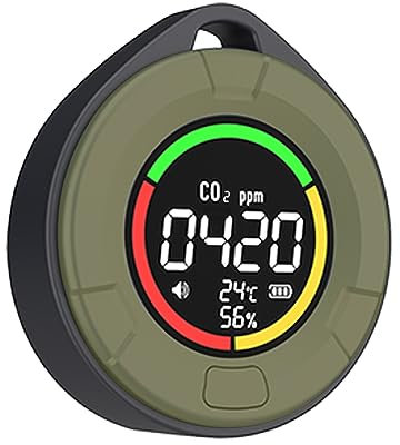 Zjyufy CO2-Detektor-Messgerät, tragbares Hochpräzisions-CO2-Messgerät, 3-in-1-CO2 (überwacht Temperatur, Luftfeuchtigkeit und CO2-Wert) für Camping, Haus und Büro (grün)