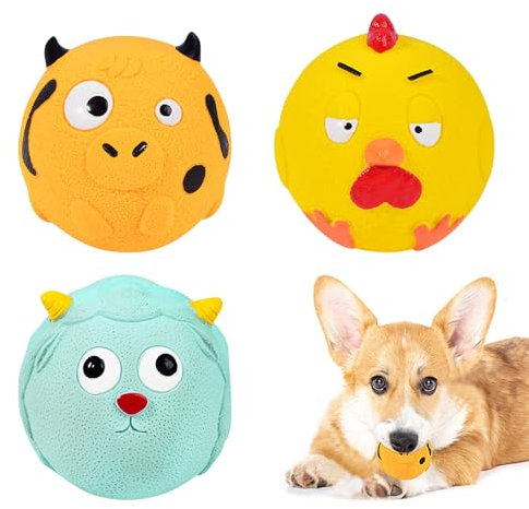 PORUPAEL 3 Stück Quietschender Hundeball Latex Hundespielzeug Ball Quietsch Spielzeug Interaktives Hundespielzeug Ball Für Kleine Mittlere Große Hunde 7.5cm