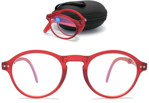 ABETOS Lesebrille Faltbar Damen Herren Rund Retro Blaulichtfilter Sehhilfe Lesehilfe Klappbrille Federscharnier Brille mit Stärke mit Etui