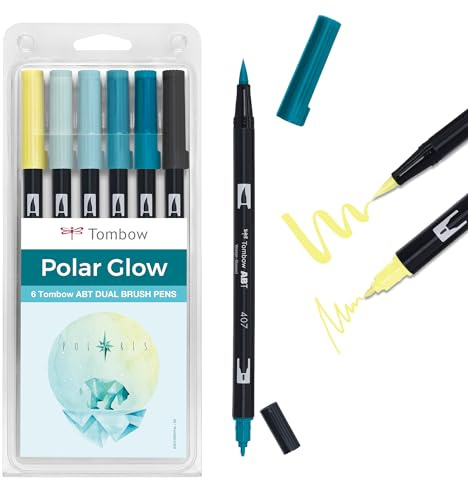 Tombow ABT Dual Brush Pen, Polar Glow, Stift mit zwei Spitzen, perfekt fürs Hand-Lettering und Bullet Journal, wasservermalbar, 6er Set [ABT-6P-POLAR]