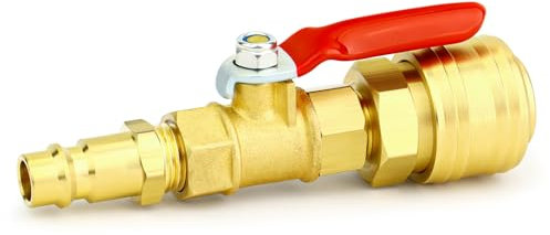 ERGAOBOY 1 Pcs Brass Ball Valve Adapter Kit, 1/4 x 1/4 BSP Female and 1/4 BSP Male Air Compressor Shut Off Valve Quick Connect Plug for Camper Trailer Sprinkler Systems Irrigation