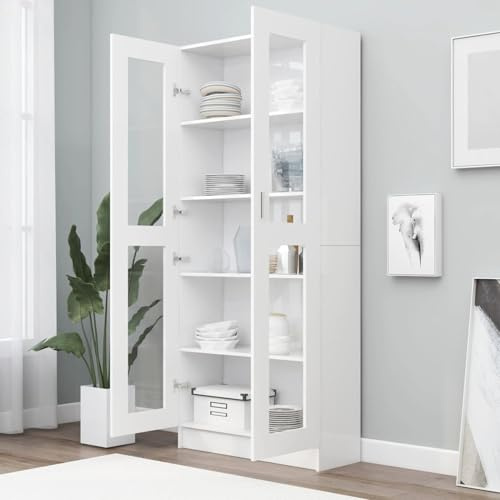 Homgoday Glasskåp, vardagsrumsskåp skänk, köksbänk, kontor arkivskåp, med 2 vita glasdörrar