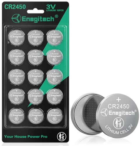 Enegitech CR2450 Batterie, CR 2450 Knopfzelle 3V Lithium Batterien 15 Stück | für Elektronische Parkscheibe P-DISC NO4, Präsenzmelder, Funkautoschlüsseln