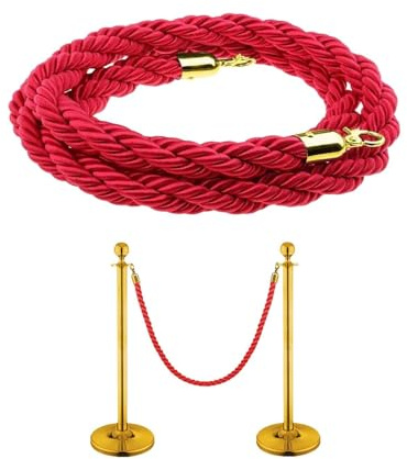 1.5m Corde de barrière rouge,corde de barrière avec crochet,Cordes de File d'attente,Cordes de Barrière, Cordes Cordon Séparation,corde de guidage.Convient aux lieux publics tels que les supermarchés