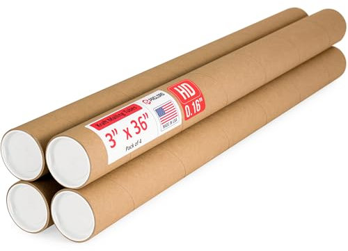 Paclord 7,6 x 91,4 cm robuste, verstärkte Versandrolle, 4 Röhren mit 8 Kappen, sichere USPS-genehmigt, ideal für den Versand und die Aufbewahrung von Drucken, Kunstwerken, Postern oder Dokumenten