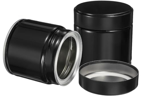 sourcing map Lot de 2 boîtes à thé rondes hermétiques en métal de 7,6 x 7,6 cm pour thé en vrac, grains de café, épices – Durable, compact et élégant (noir)