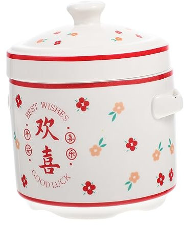 CIYODO 1 Pieza taza de sopa de cerámica con sopa de porcelana estofado olla de barro para cocinar nido olla de agua recipiente humeante binaural taza rosa
