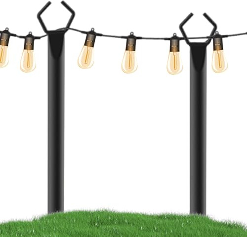 Postes de luz de cadena, 2 soportes de jardín, accesorios de metal de 118.11 pulgadas y soportes para césped al aire libre, construcción resistente para patio, patio trasero, iluminación exterior e