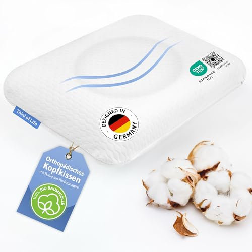 Orthopädisches Kissen ELORA vom Innovationspreisträger 2025, Memory Foam Kopfkissen, Bezug aus 100% Bio-Baumwolle, Nackenstützkissen für Seitenschläfer, Rückenschläfer, Ergonomisches HWS-Nackenkissen