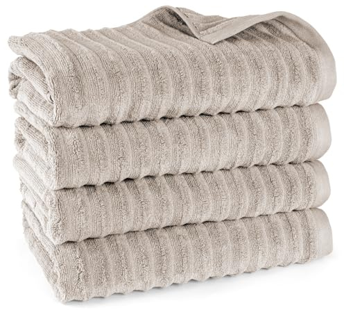 Pure Label Badetuch 4-TLG. 4x70x140cm 100% Baumwolle Oeko-TEX weich, Taupe | Spürbar weich, saugstark und ideal für Bad, Gäste und täglichen Komfort
