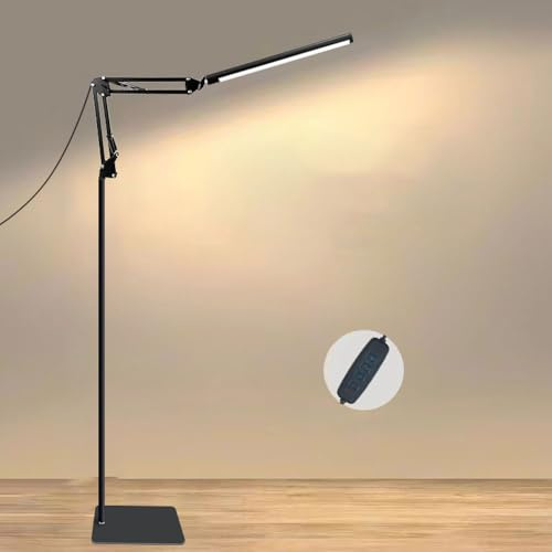 Lampadaire LED avec variateur d'intensité sur 10 niveaux, rotation à 360°, pliable à 180°, variateur à 3 vitesses, interrupteur intelligent à bouton-poussoir, hauteur réglable, lumière blanche neutre