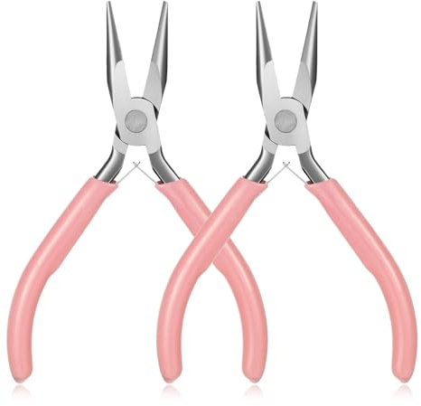 Mini-Spitzzangen-Set, 2 Stück Spitzzangen für die Schmuckherstellung, rosafarbene Schmuckkettenzange, kleine Bastelzange mit glatten Backen und komfortablem Griff zum Biegen von Draht und Greif