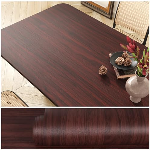 VEELIKE Klebefolie Holzoptik Walnuss Rot Holztapete Vintage Möbelfolie Holz Tapete Holzoptik Rot Klebefolie Arbeitsplatte Küche Esstisch Wasserfest Selbstklebende Tapete Schlafzimmer 40 cm × 300 cm