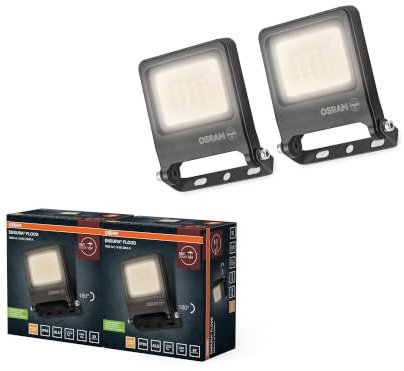OSRAM Proiettore LED ENDURA FLOOD PC 10W 3000K Grigio | ENDURA® Flood Warm White PCR, Stand Luminaire and Ceiling Floodlight, Grigio scuro, dia, 30000 h, confezione da 2