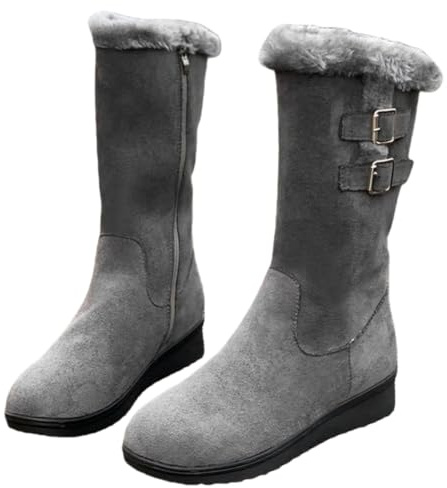 Stivaletti con tacco basso con tacco grosso antiscivolo da passeggio punta rotonda impermeabili comodi stivali da trekking in gomma impermeabile suola piegata cucita, Grigio, 39 EU