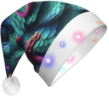 GUOLGP Gorro de Navidad con diseño de escamas de dragón mágico en 3D, para hombres y mujeres, para fiestas festivas, sombreros de Papá Noel, suministros y celebraciones