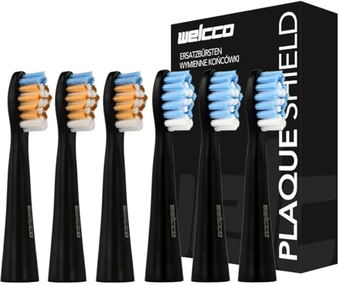 Ersatzbürstenköpfe 6 Stück – kompatibel mit Oral-B Pulsonic Slim, Slim Clean 2000, Slim Luxe 4200/4500, Slim One 1000/2200 – konturierte DuPont™ Nylonborsten, Plaque-Entfernung, schwarz