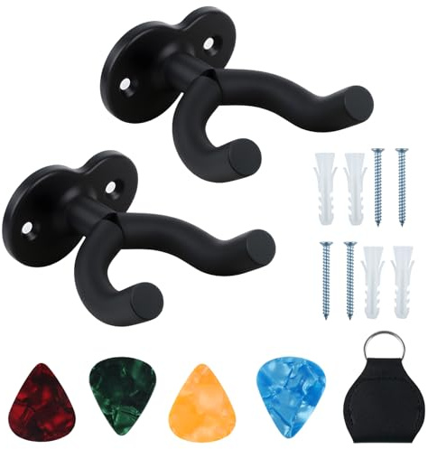 QUIIEOSKIA 2 Pcs Guitar Wall Hangers, Guitar Hanger Wall Mounts, Metal Guitar Hooks for Walls, with Protective Sponge, for Acoustic Bass Classical Ukulele Electric Guitars Mounts Stands Holders