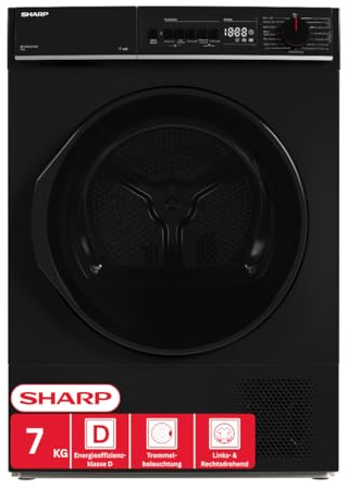 Sharp KD-PRO7S7GBD-DE Wäschetrockner, 7kg, D, WiFi, 15 Trockenprogramme inkl. 20-Minuten-Schnelltrockenprogramm, Schwarz