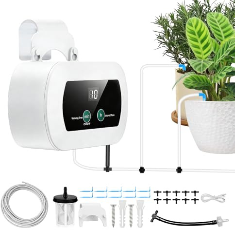Riego automático, riego de plantas de interior, sistema de riego, puede regar 10 plantas, IP65 resistente al agua, inteligente, riego por goteo para plantas de interior, plantas de balcón, blanco