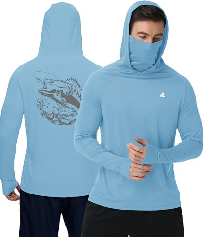 ZITY Men's Sun Protection Hoodie with Mask UPF 50+ UV Long Sleeve Lightweight Shirt Rapid Drying Fishing & Rash Guard Light Royal Blue L