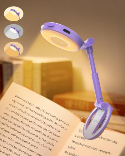 EastPin Leselampe Buch Klemme Bett Buchlampe Wiederaufladbar Leselicht | 18 LED 3 Farbtemperaturen Stufenlos Dimmbar, Timer Memory Klemmlampe Kinder Leselamp Nikolaus Geschenke für Mädchen, Lila