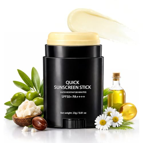 Sun Stick – solkräm ansikte 50, solskyddsmedel SPF 50+, osynlig solstick – snabb solkäpp skyddsspärr SPF 50+, anti-aging solskyddspinne – utan vit slunga och vattentät