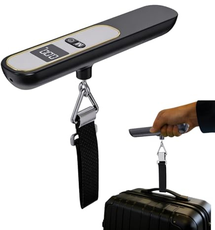 Balanza de viaje digital – 50 kg capacidad de pesaje con gancho y pantalla LCD | Báscula de pesaje de equipaje, para camping, senderismo, pesca, casa, viaje en avión, viaje por carretera y aire libre
