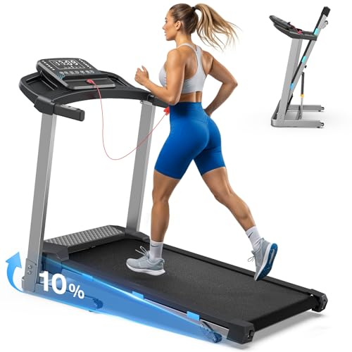 Laufband für Zuhause mit Steigung, 12km/h Laufband Klappbar mit 12 HIIT, 3,5PS Leise Treadmill for Home mit LED-Anzeige, Bluetooth-Lautsprecher, Sprachsteuerung, Laufbänder mit APP, Stabil bis 180KG