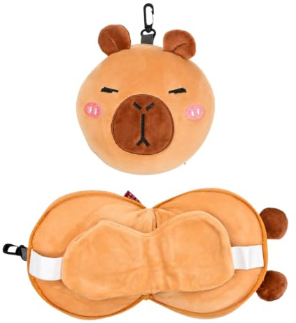 Coussin de Voyage Avion 2 en 1 avec Masque pour Dormir, Oreiller de Voyage Doux en Peluche Animale, Tour de Cou Avion Portable avec Crochet, Accessoire Voyage Voiture Train pour Adultes et Enfants